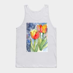 Colorful Tulips Watercolor and Ink Tank Top